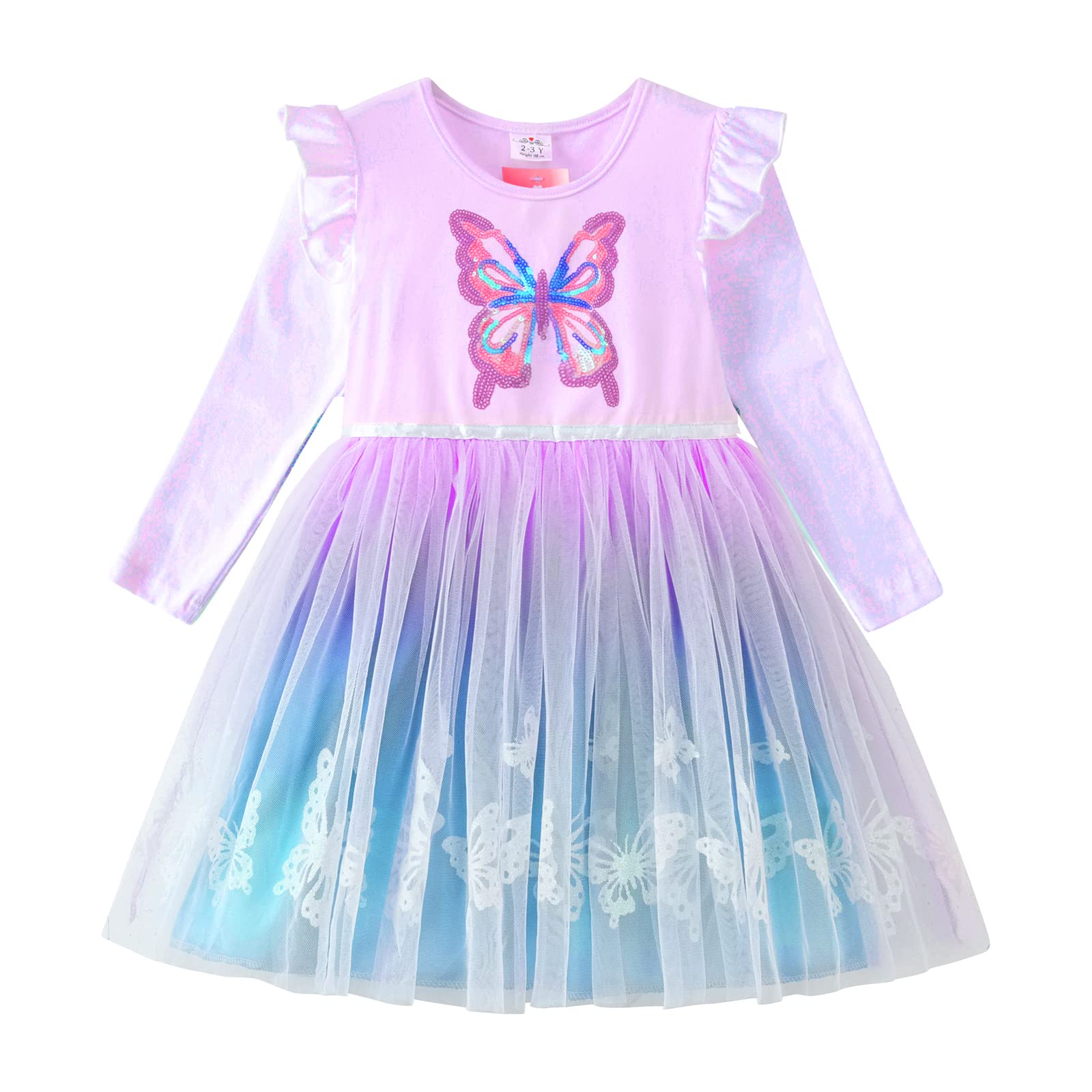 DXTON Toddler Girl Dresses Winter Children Long Sleeve Tulle for 3-12T LH2108