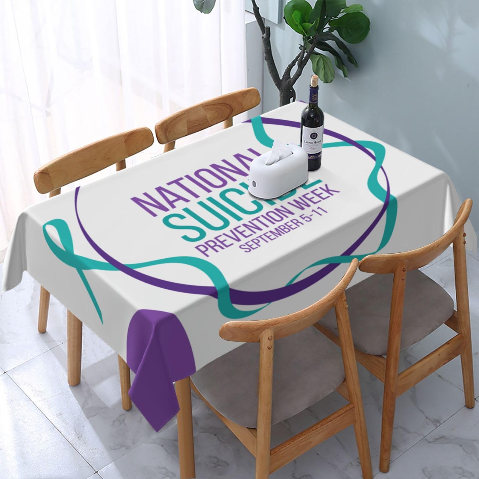 JunHeArt Suicide Prevention Awareness Month Tablecloth Rectangle Table Cover Washable Table Cloths Decor For Kitchen 54" X 72"