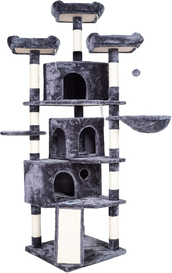 Heybrother XL Cat Tree, 73.4 inch Cat Tower with 3 Caves, 3 Cozy Perches