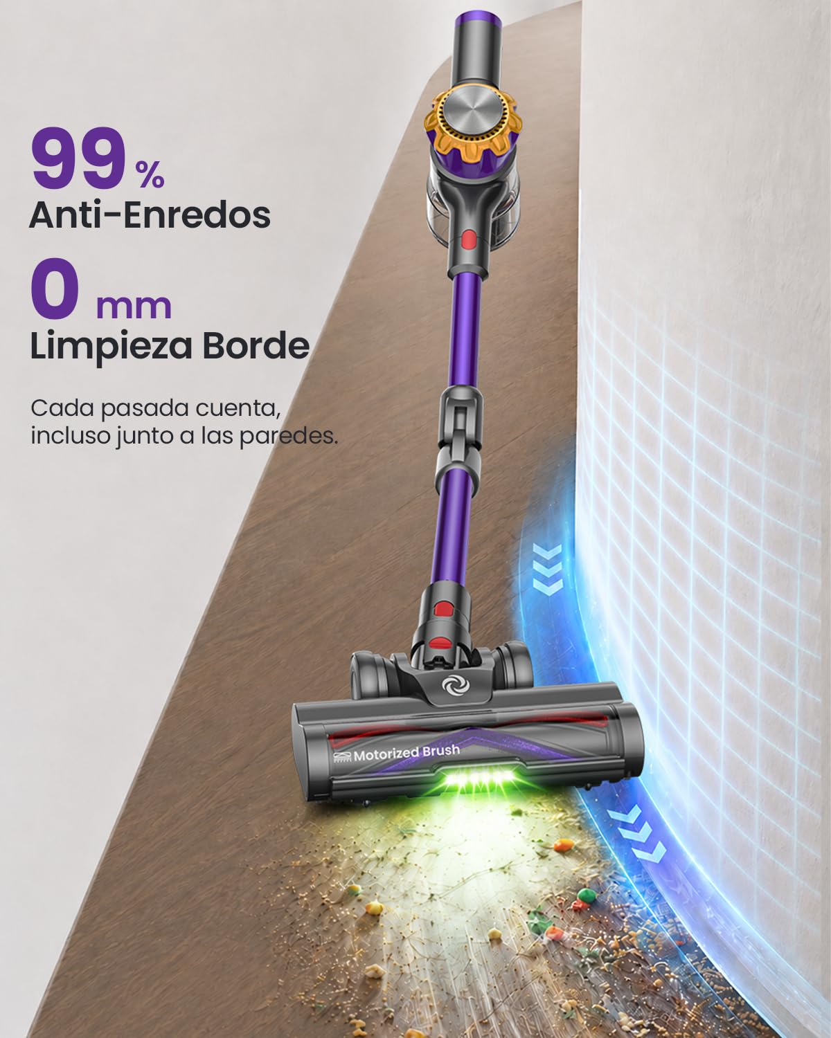 V18Pro 50kPa/450W Aspiradora sin Cable con Brazo Flexible | 1.4KG Ultraligera 60dB Silenciosa, Cepillo Antienredos 0 mm, 7 en 1 Aspirador Escoba Potente para Pelo de Mascotas, Alfombras