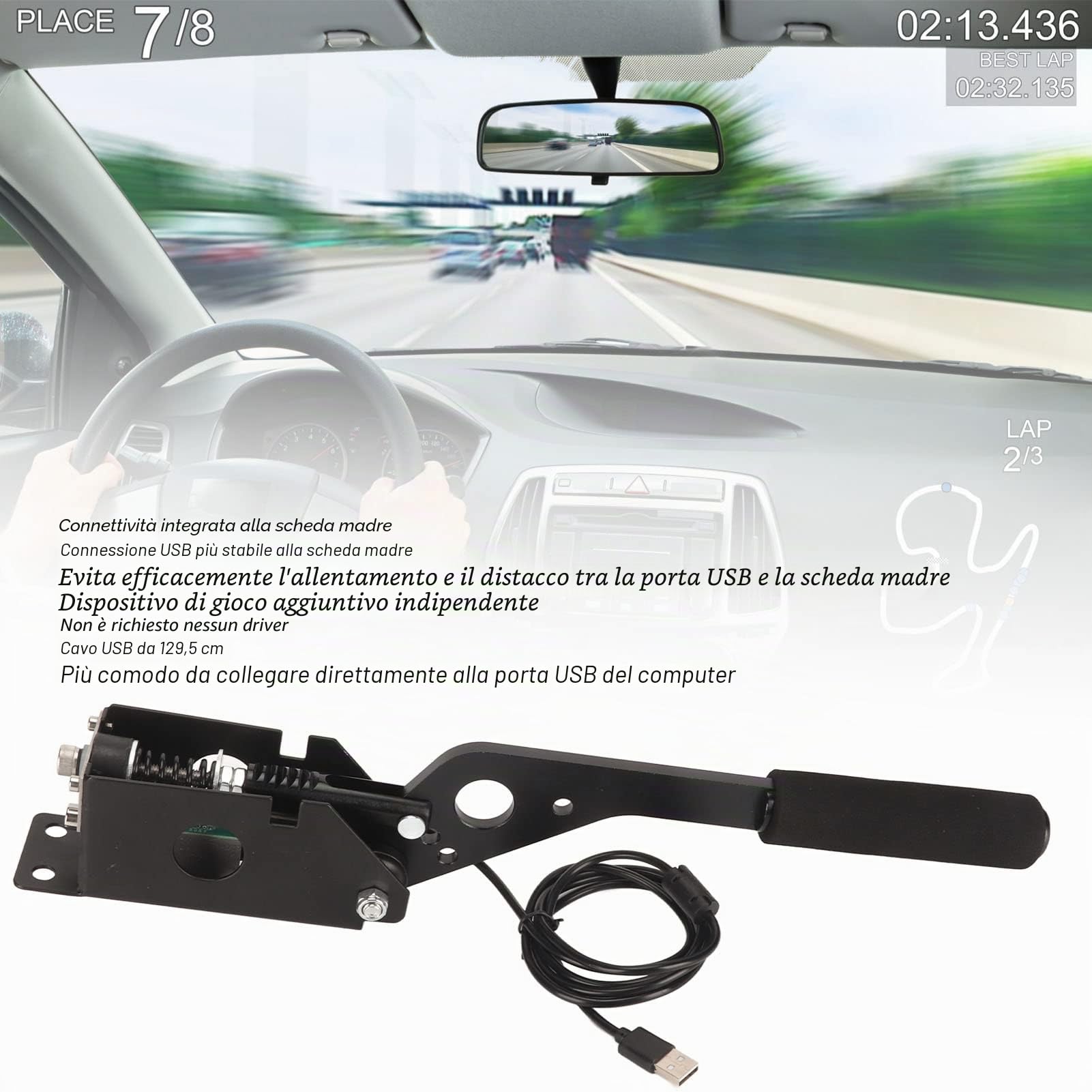 Freno a Mano USB PC Racing Sim a 64 Bit per G27 G29 G920 G923 T500 T300 Freno Lineare E Compatibile con ETS2 ATS WRC Maniglia E Cavo USB Inclusi