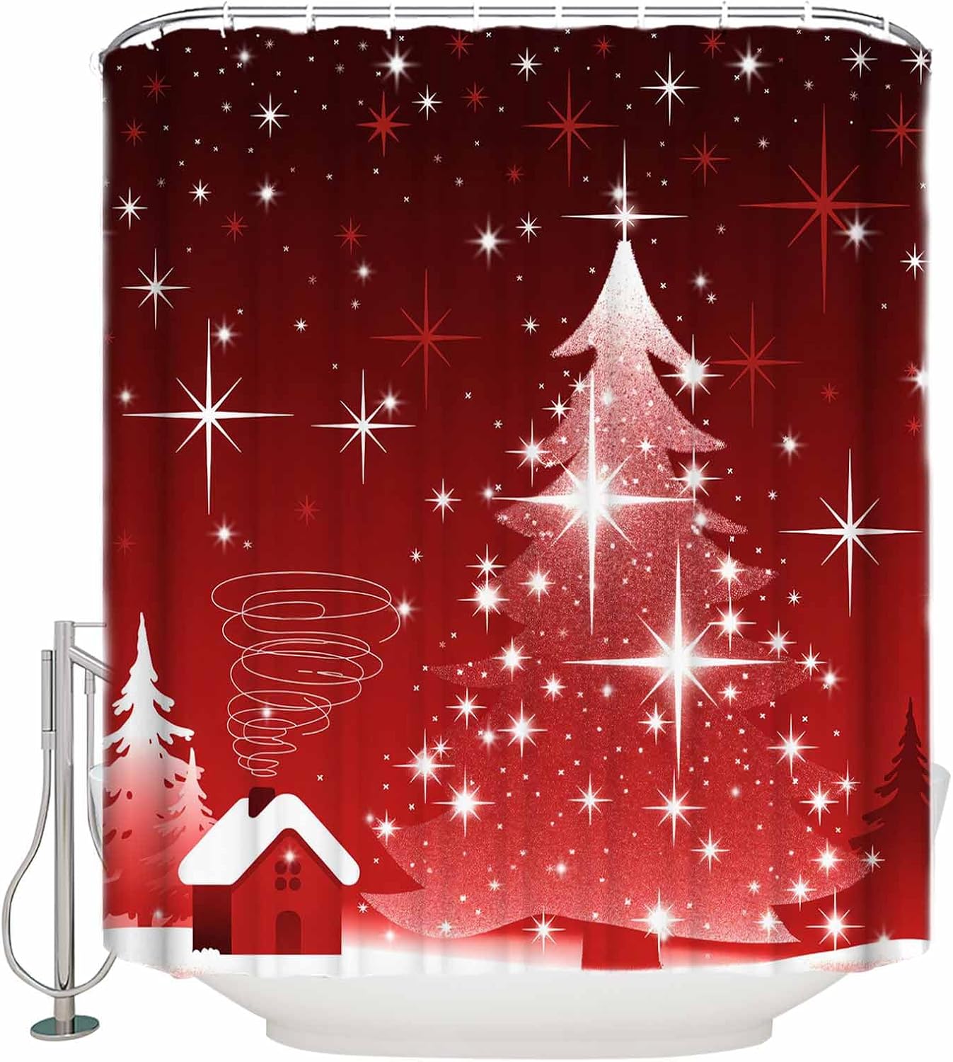 Prime Leader Shower Curtains for Bathroom Sets Christmas Tree Decoration Background Bath Curtain Durable Waterproof Polyester Washable Shower Curtain Bathroom Accessories with Hooks 66" x 72"