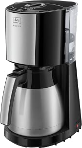 Melitta Enjoy Top Therm, 1017-08 – Cafetera de goteo con jarra térmica y tapa Easy Click, cafetera de filtro con portafiltros pivotante, máquina de café para hasta 10 tazas, 1,25 L, negro
