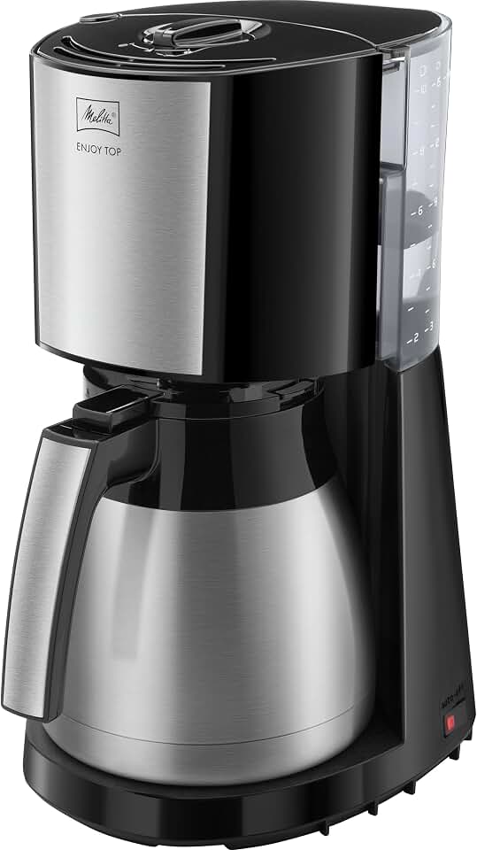 Melitta Enjoy Top Therm, 1017-08 - Cafetera de goteo con jarra térmica y tapa Easy Click, cafetera de filtro con portafiltros pivotante, máquina de café para hasta 10 tazas, 1,25 L, negro