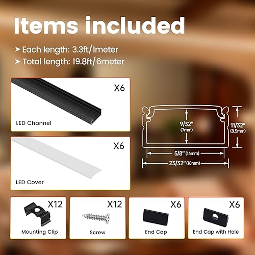 Miniatura 11 de Muzata Paquete de 10 canales LED de aluminio negro con cubierta blanca lechosa U102 BW 1M