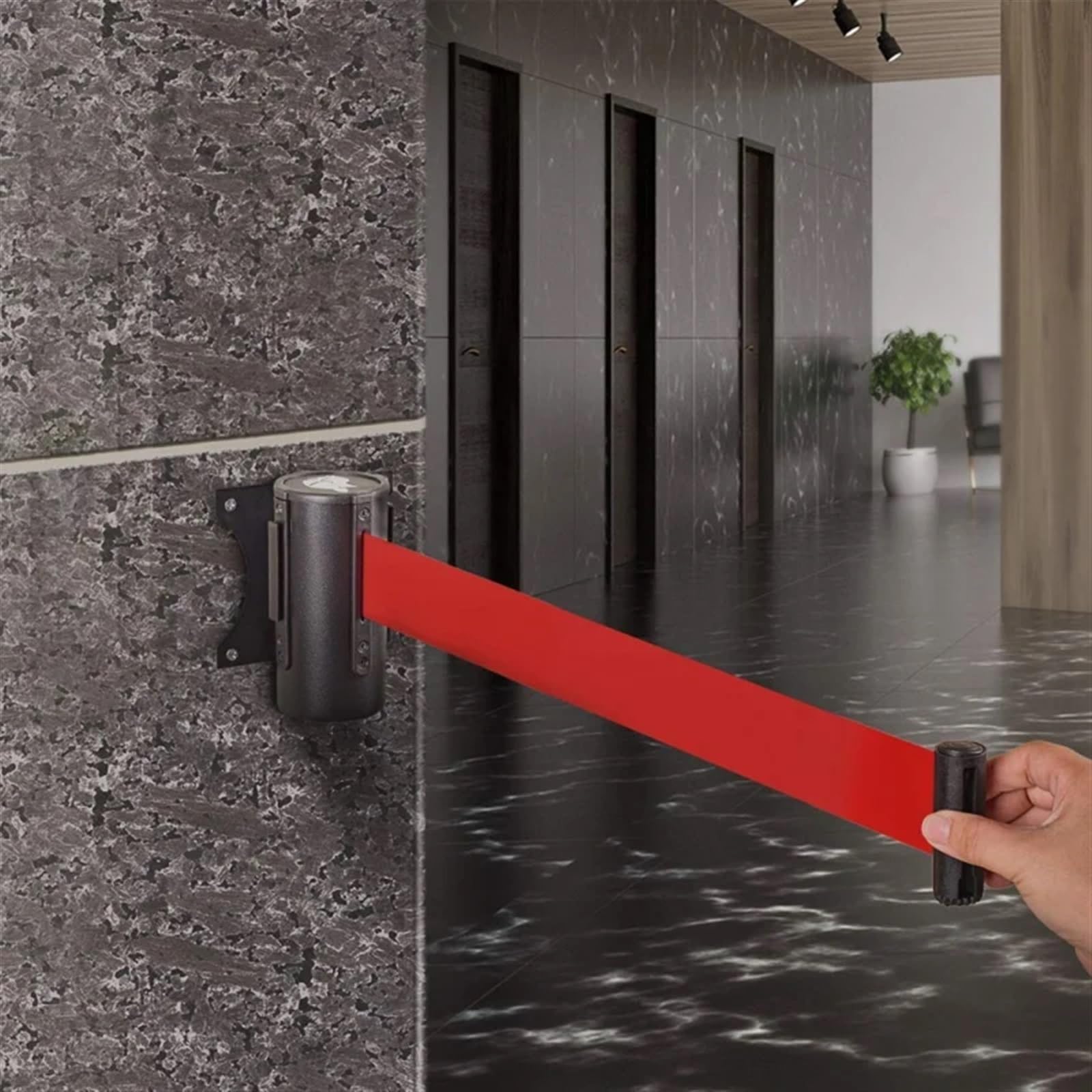Cinta Balizamiento Montado En Pared Barreras de control multitudes y divisores línea con cinturón precaución retráctil for montaje en pared for interiores exteriores 3 metros para Aeropuertos(Red)