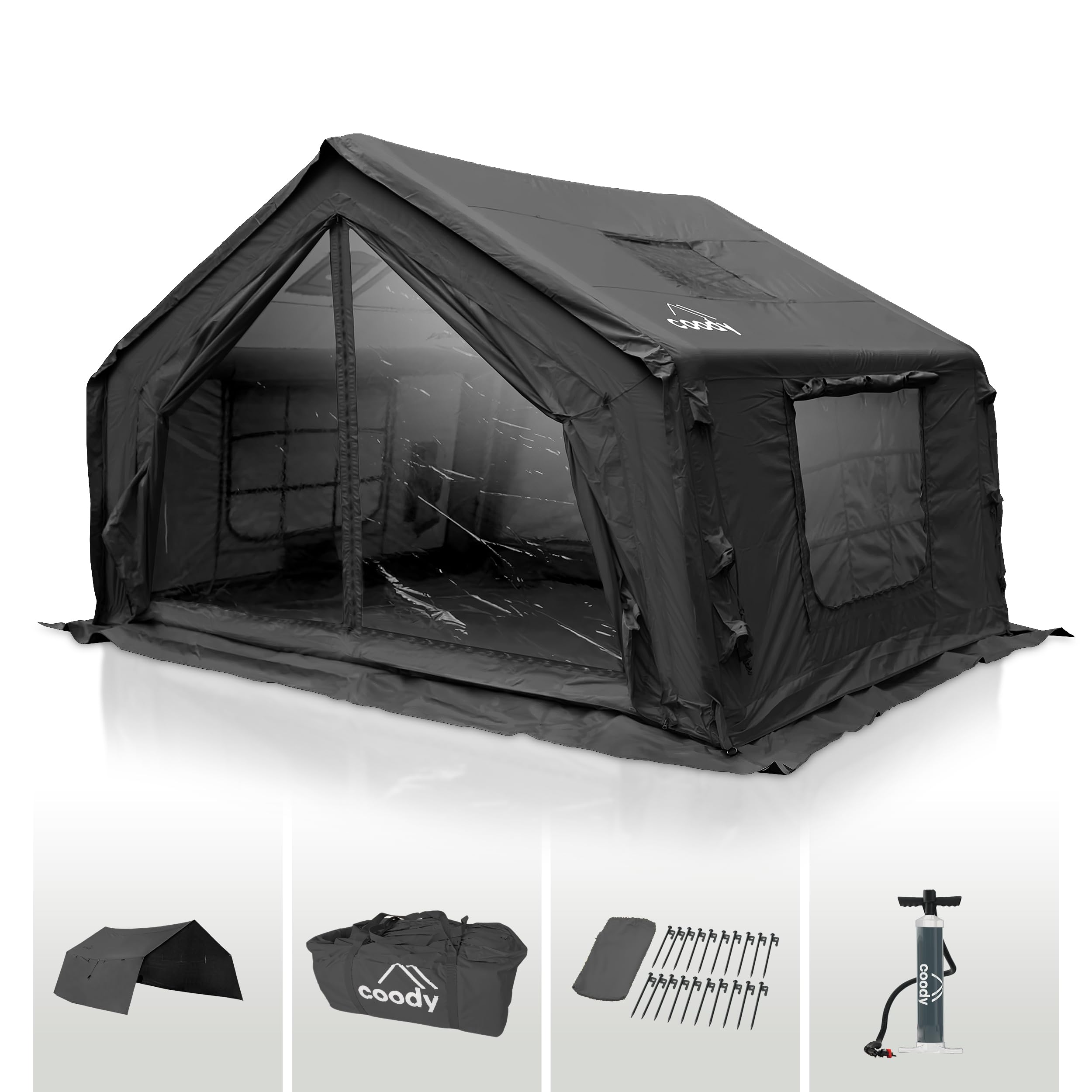 Coody | Rbm Outdoors Koala/Hub/Octopus Inflatable Tents for Camping with Stove Jack, 2/8/10 Person Luxury Canvas Blow Up Tent, 2 Room, Easy Setup Casa de Campaña, Large Inflatable House with Pump