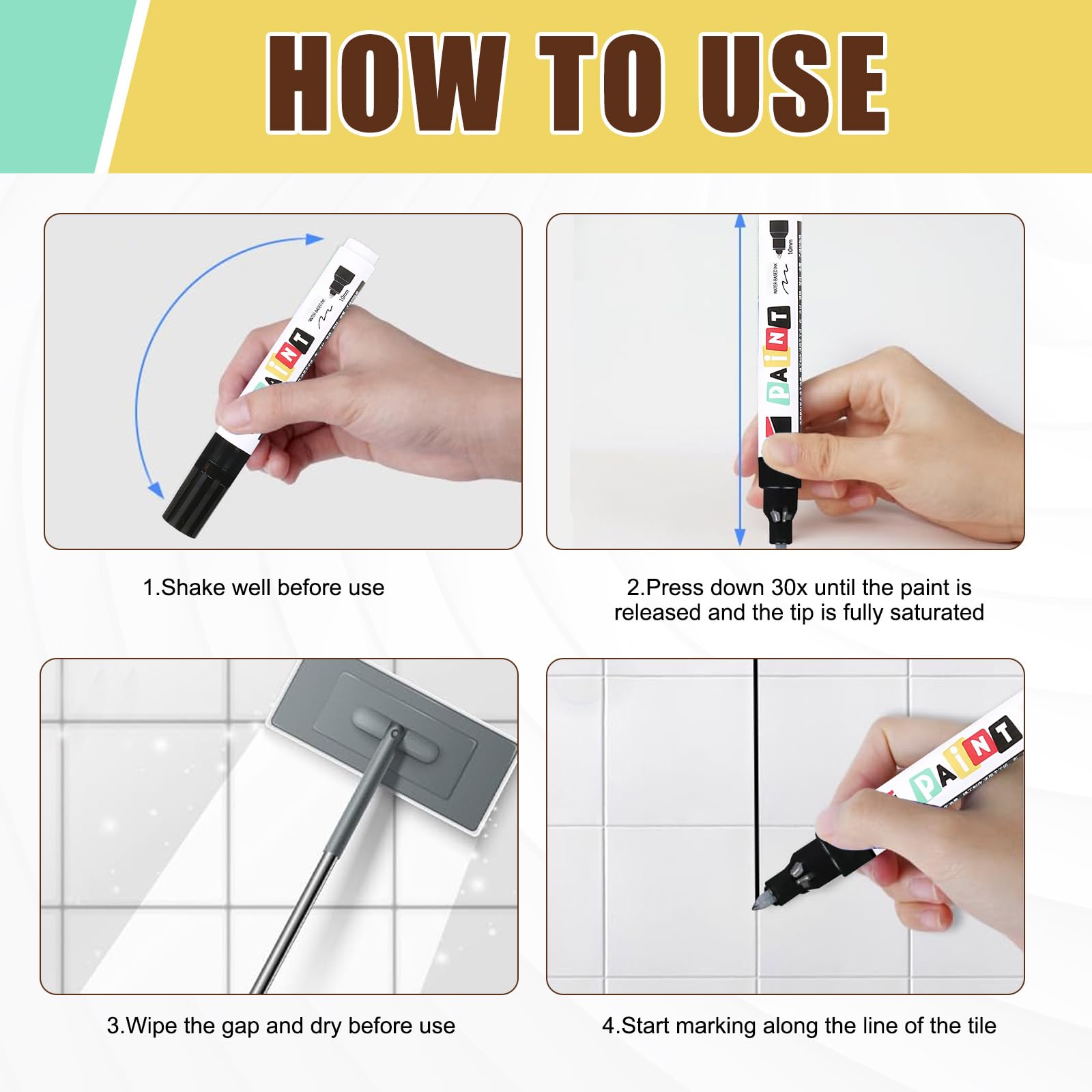26 pcs grout pen, black grout pen for tiles tile grout pens for Bathroom Kitchen, Porch, Patio Tiles Joints Floor Wall Lines (black) - Image 3