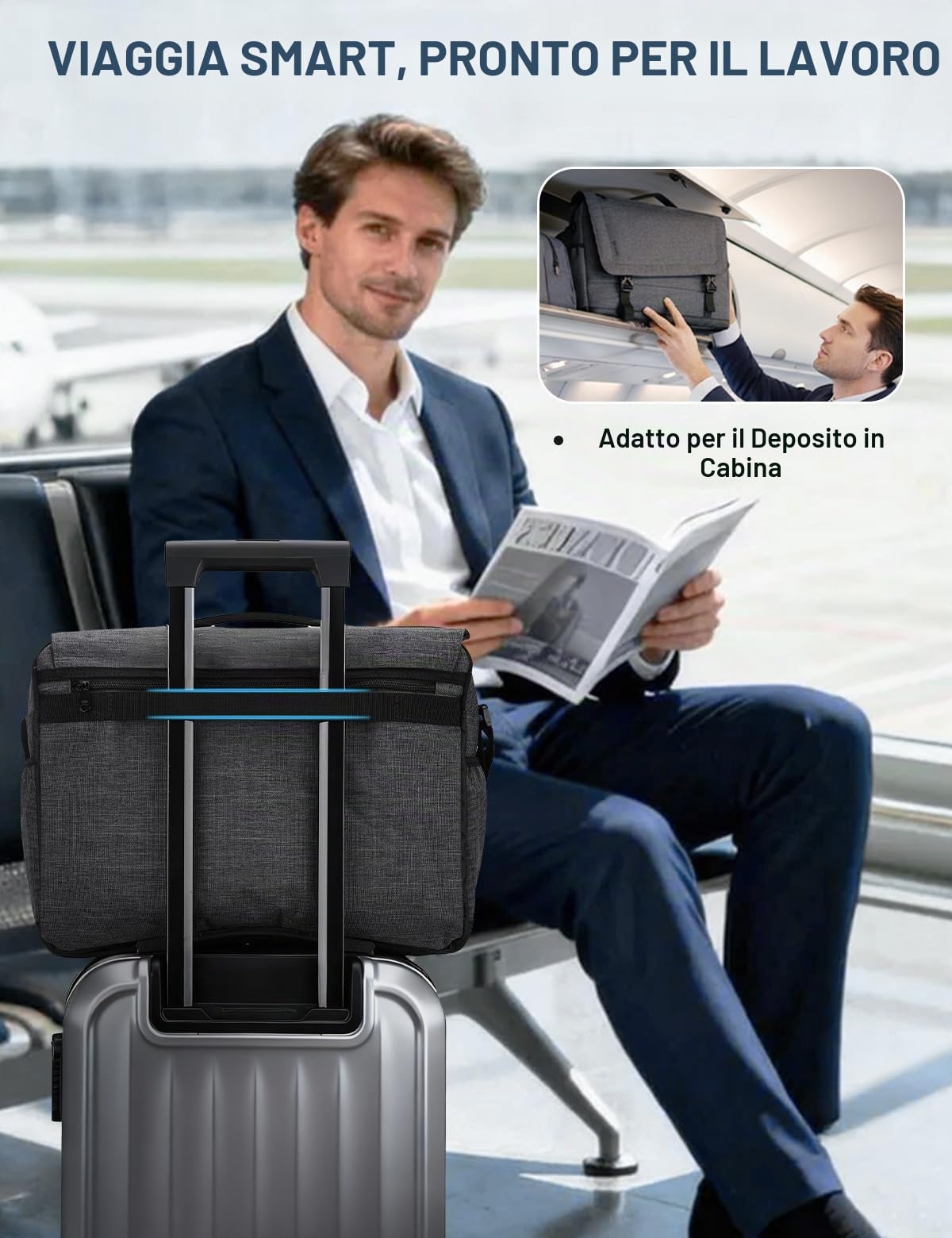 Borsa a tracolla da uomo, VONXURY leggera resistente all'acqua Borsa per laptop da 15,6 pollici Borsa a tracolla per ufficio scolastico