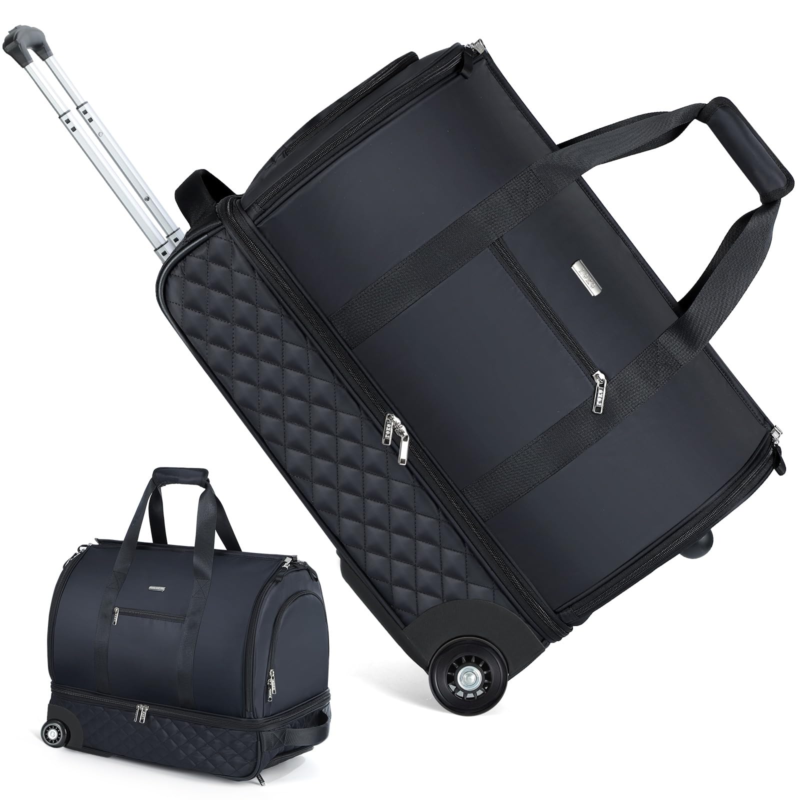 Rolling Garment Bag for Travel - Convertible Duffel Bag with Wheels & Shoes Compartment, Carry on Suit Luggage Bag with Trolley for Business Trip, Wedding, Weekender