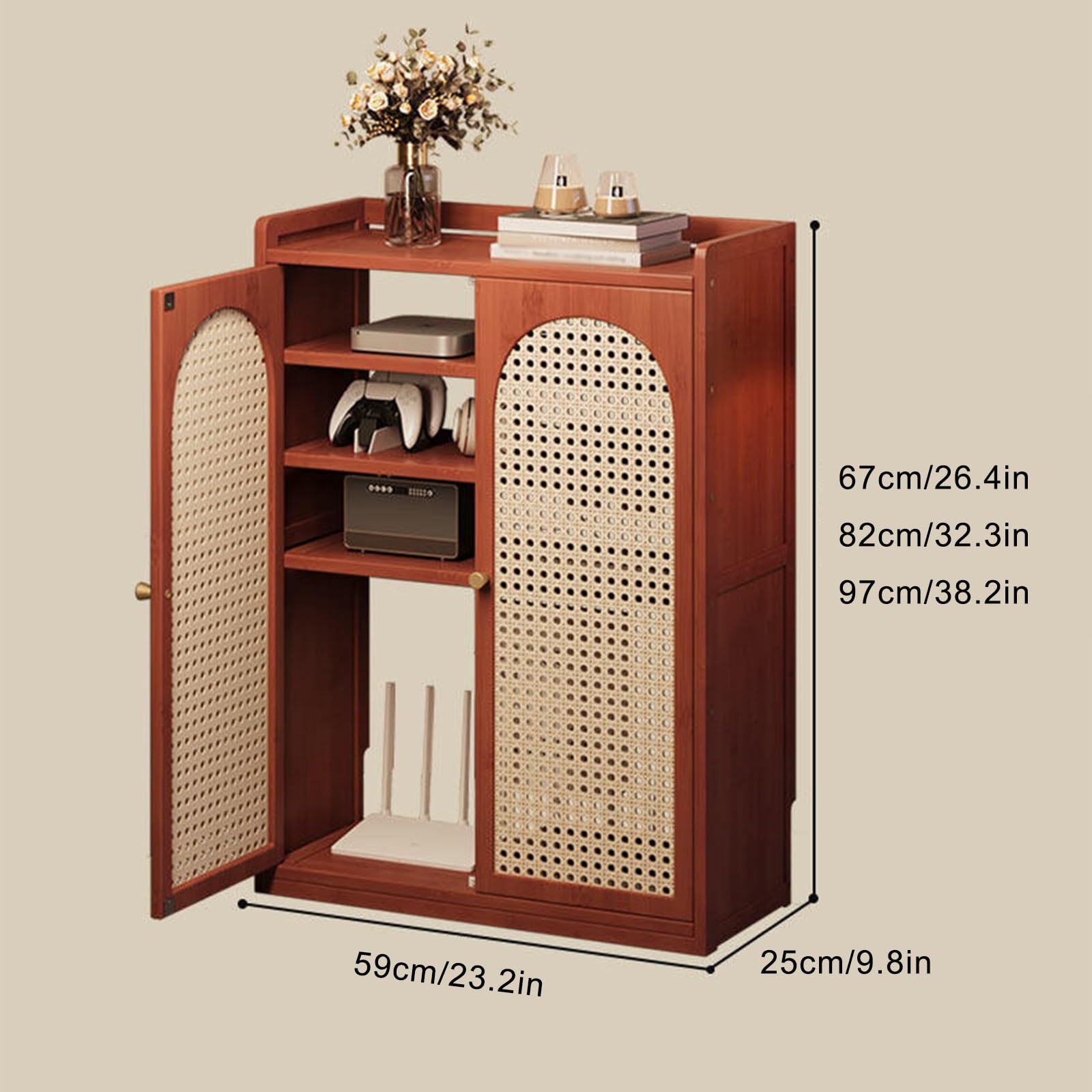 Armoire de Rangement pour Routeur WiFi, Meuble Modem & Boîte Multimédia au Sol avec Portes Ventilées, Gestion des Câbles pour Salon Bureau(White,97 * 59cm/38.2 * 23.2in)