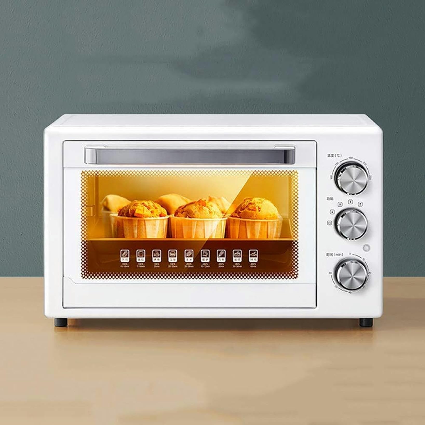 Horno de Mesa Blanco de 32 litros, Horno de Pizza Inteligente Multifuncional para Hornear en el hogar, Puerta de Vidrio a Prueba de explosiones, Temporizador de 60 Minutos, 100-230 ℃