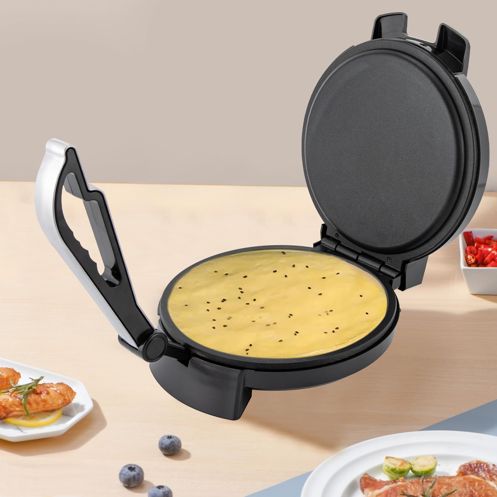 1200 W Roti Maker – 26 cm Tortilla pressa con rivestimento antiaderente, riscaldamento su entrambi i lati, temperatura regolabile, per tortillas Tacos