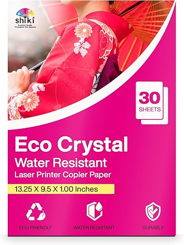 SHIKI Papel fotocopiador de impresora láser resistente al agua de cristal ecológico (sin necesidad de laminación después de imprimir) 30 hojas (LTR)