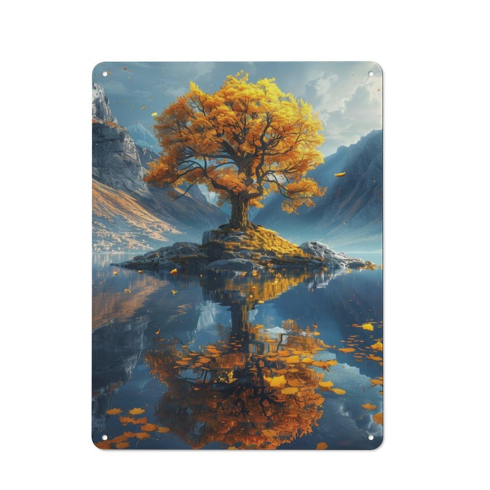 Junmoney The Autumn Tree Of Life Metal Wall Plaque, Clean Printed Wall Decor For Party Wall, Porch Or Living Room, 40X30cm