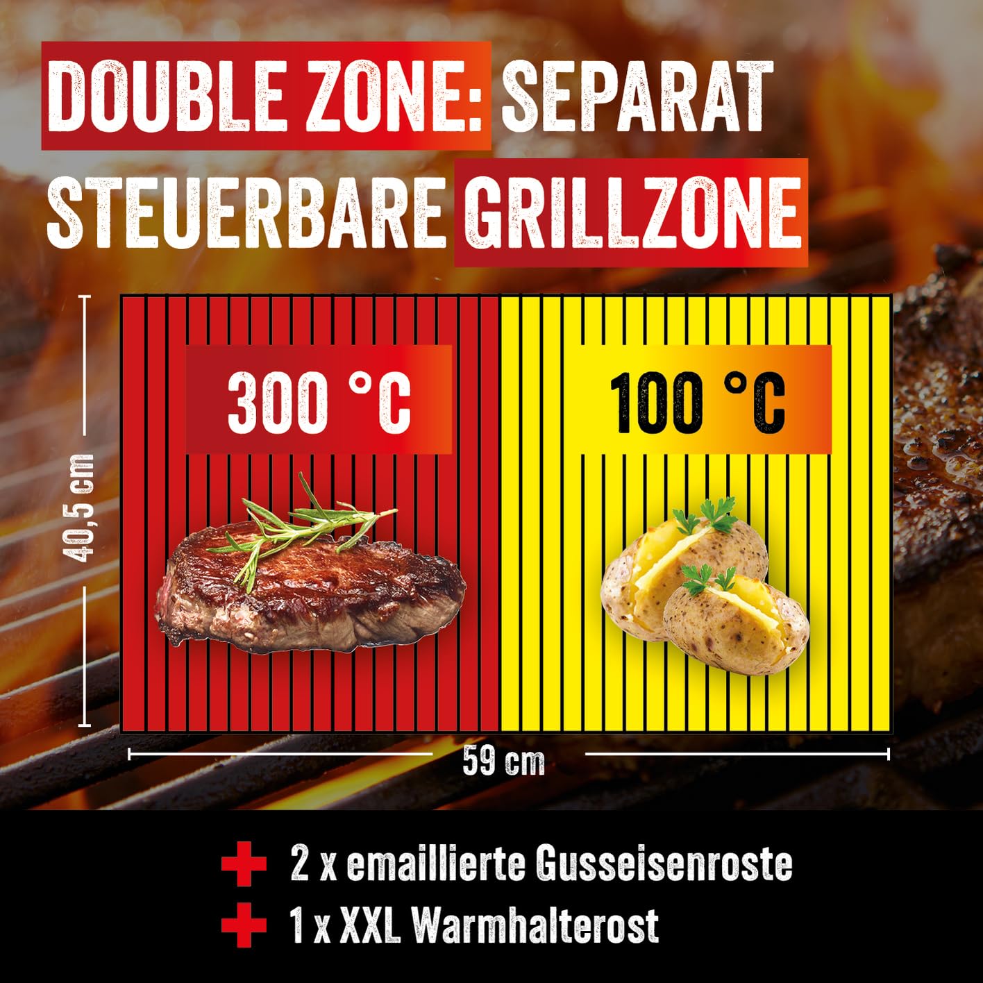 LANDMANN Elektro-Grillwagen EG-II-591 | Leistungsstarker Standgrill mit 2 Fleischthermometern & Deckelthermometer | Ohne Gas & ohne Kohle grillen | Grillfläche ca. 59 x 40,5 cm | 3200W [Schwarz]