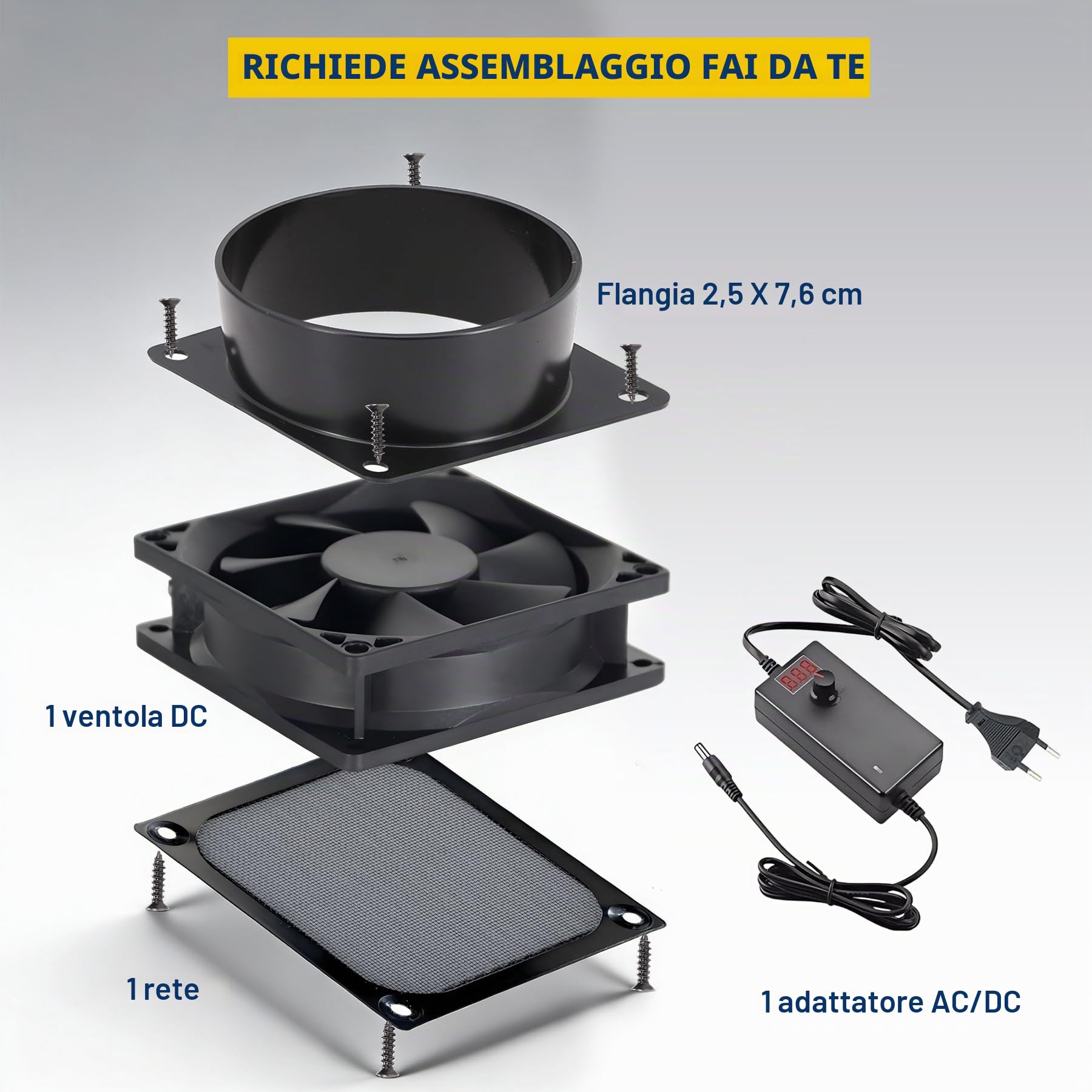 Ventilatore in linea da 80 mm, 4500 giri/min, DC12 V, doppio cuscinetto a sfera, kit estrattore di scarico aria per laser 3D, cabina di verniciatura (controller display LED, flangia di canale da 75 mm