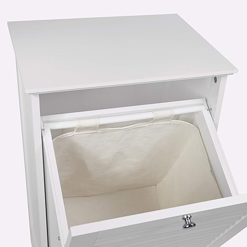 Miniatura 8 de RiverRidge Ellsworth - Armario de lavandería con puerta inclinable, bolsa de tela extraíble, diseño de obturador y perilla plateada pulida.