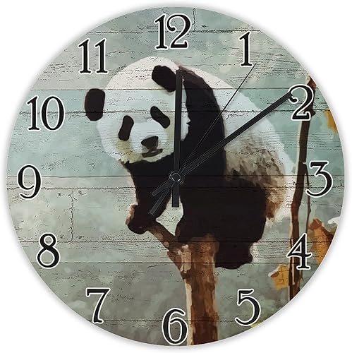 Reloj de pared de panda de 10 pulgadas, reloj de pared con diseño de panda de animal, funciona con pilas, sin tictac, reloj de pared grande vintage