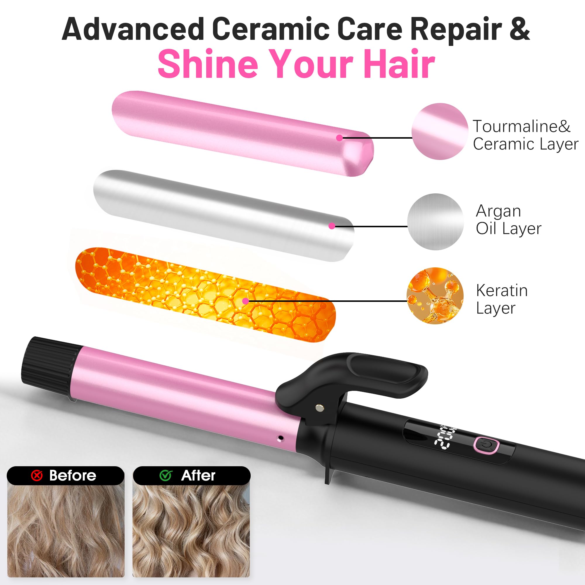Pink Dual Voltage Curling Iron with Ceramic Barrel