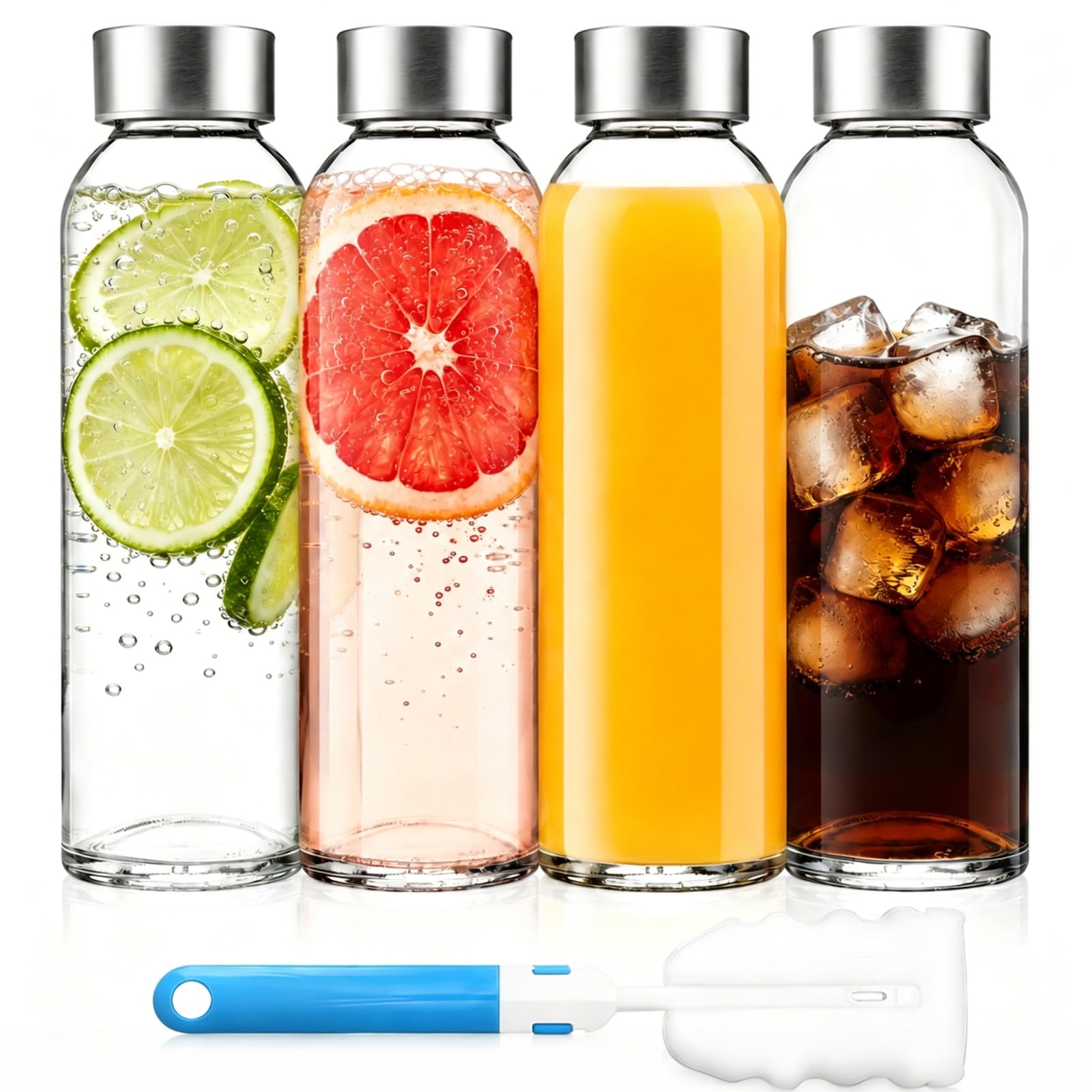 LLHONG Glass Water Bottles with Lids, Glass Juice Bottles 500ml, Leakproof