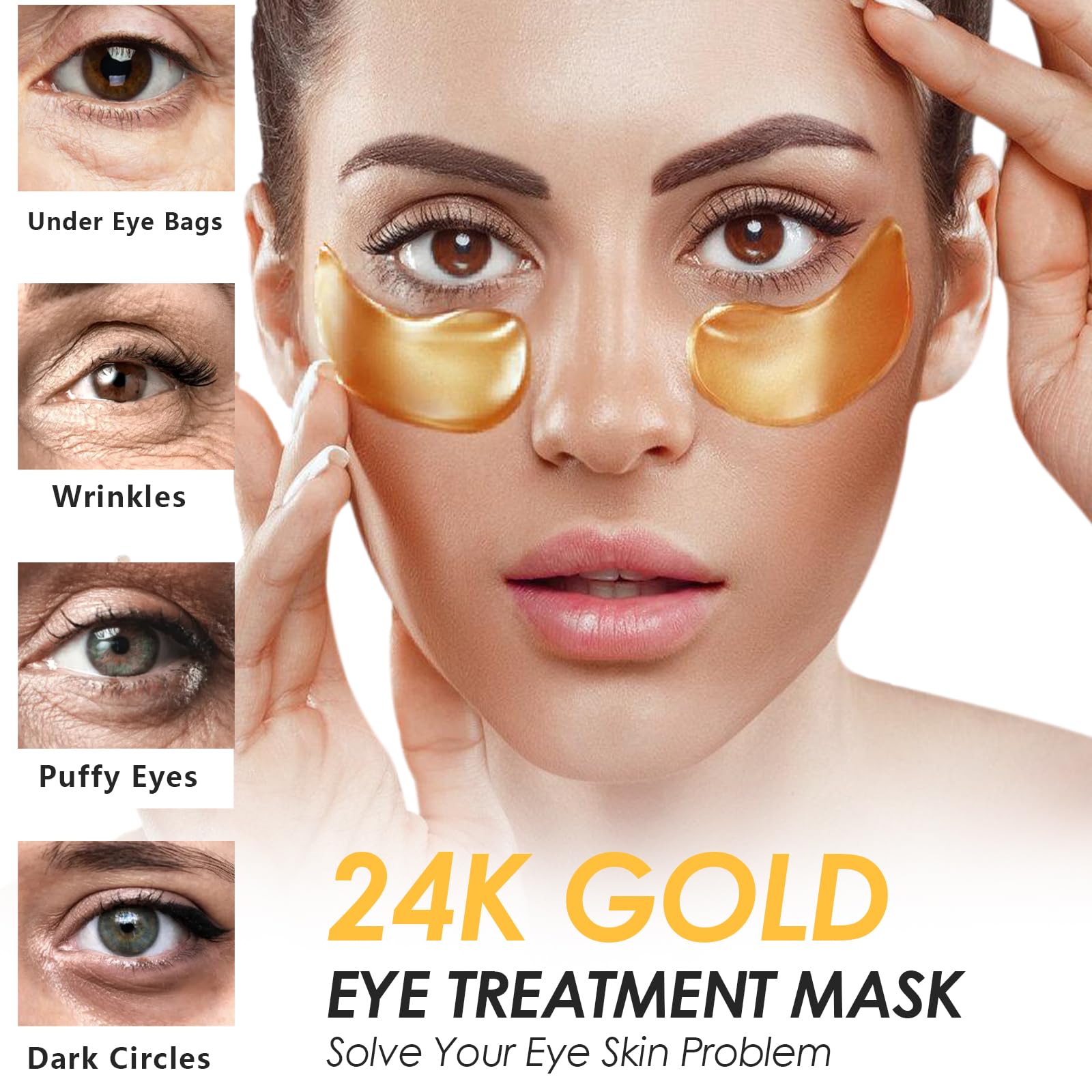 60 Patch Gold Masque Pour Les Yeux, Patch Anti Cernes Yeux, Contre les poches, cernes et rides, Hydratant, aide à soulager la fatigue, Soin éclaircissant du contour des yeux pour Femmes et Hommes