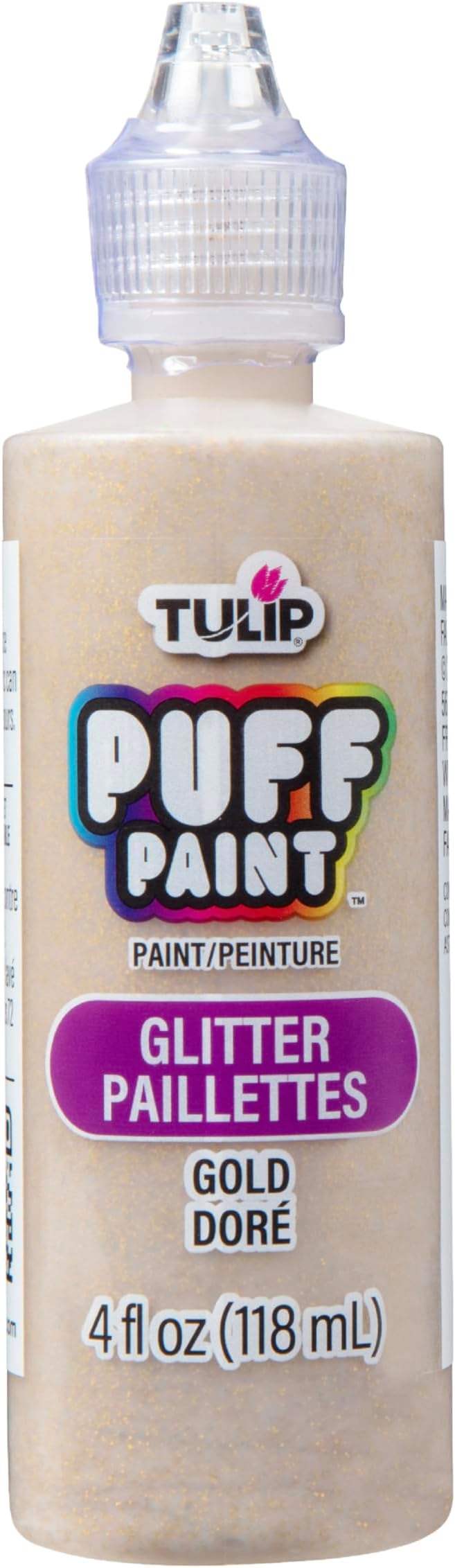 Tulip Puff Fabric Paint, Permanent Craft Paint for Clothes, DIY Projects, Notoxic, 4 fl oz, Glitter Gold