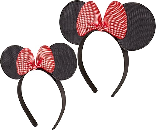 Miniatura 6 de Disney Minnie Mouse Ears Adult Set of 2 Headbands for Mommy and Me Matching for Adult and Little Girl Oro, Destellos rosados, Puntos rosados, Rojo