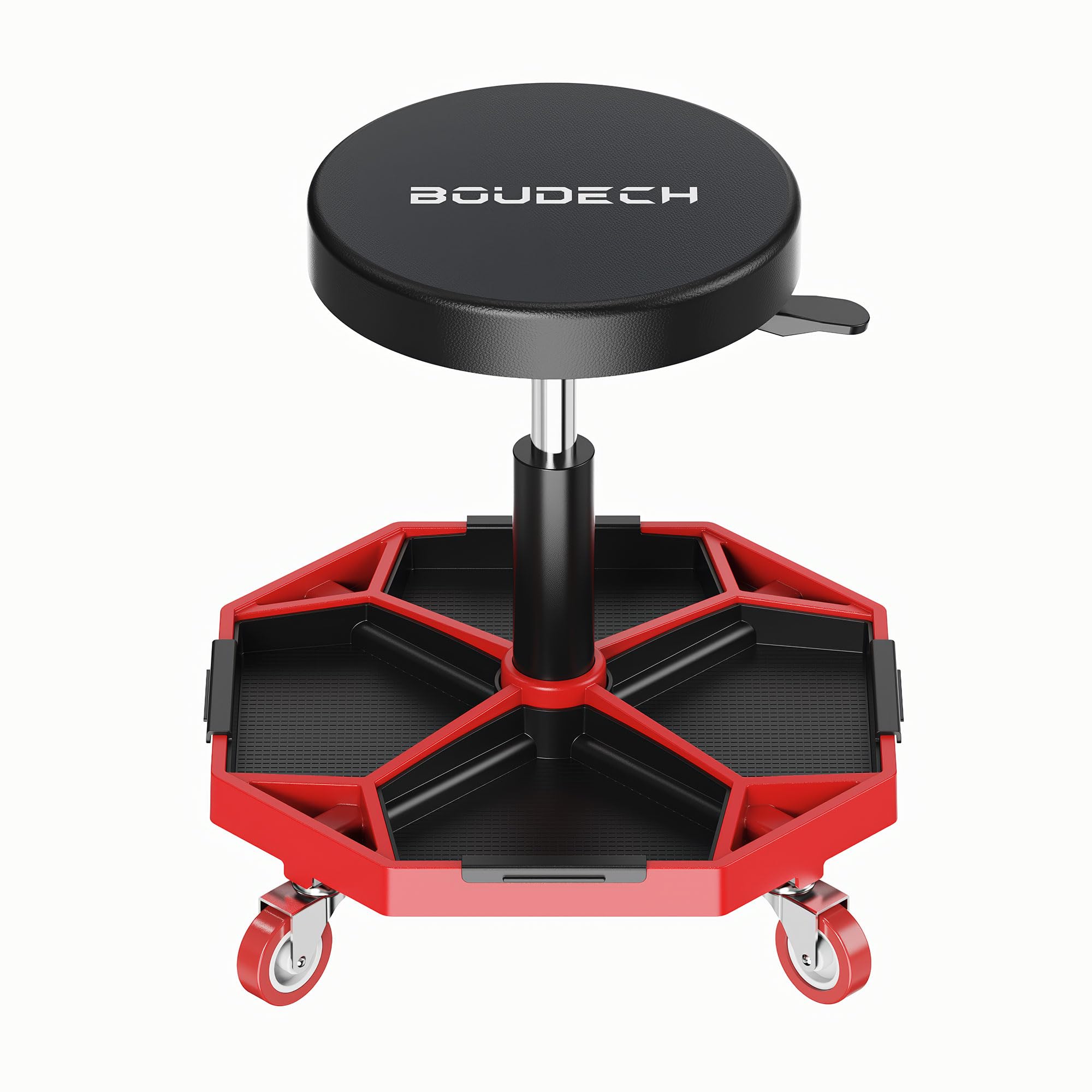 BOUDECH® Mekatronix - Sgabello da Officina con Ruote e Vassoi Porta Attrezzi Portata 150 kg Sedia Meccanico Altezza Regolabile e Girevole