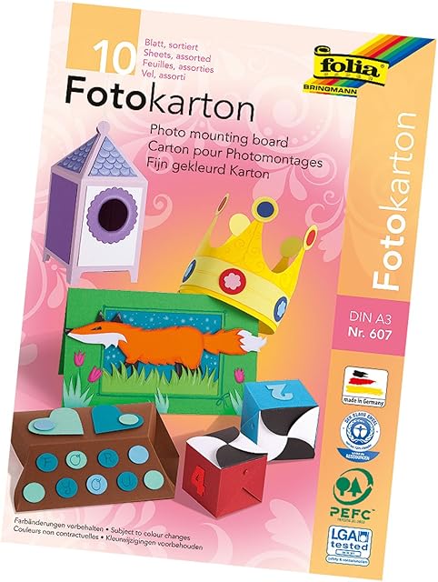 folia 607  blok z kolorowym kartonikiem fotograficznym, DIN A3, 10 arkuszy, 300 g/m², idealna podstawa do różnorodnych prac ręcznych, takich jak obrazki na oknie, scrapbooking, tworzenie kartek