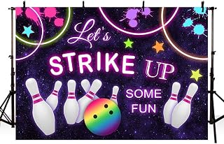 MEHOFOTO Bowling Birthday Photography Studio Backgrounds Let's Strike Up Some Fun Bowling Party Decorations Rainbow Neon Glow Girls Birthday Banner Photo Backdrops 7x5ft