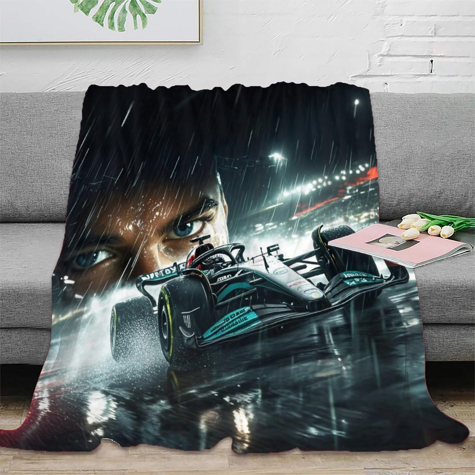 Fluffy Super Racing Car Blanket 80x90inch(200x230cm) Faux Fur Formulaone Blanket Throw for Sofa/bed/chair Bubble Soft Plush Warm Faux Flannel Fur Throw Blankets Gift