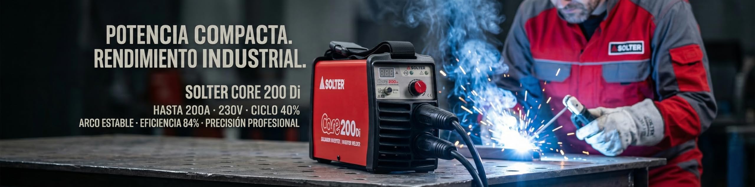 Solter - Soldador Inverter CORE 200Di, 200A de Potencia, Ciclo de Trabajo Profesional MMA y TIG Lift-Arc Tecnología Nanocrystaline con Accesorios