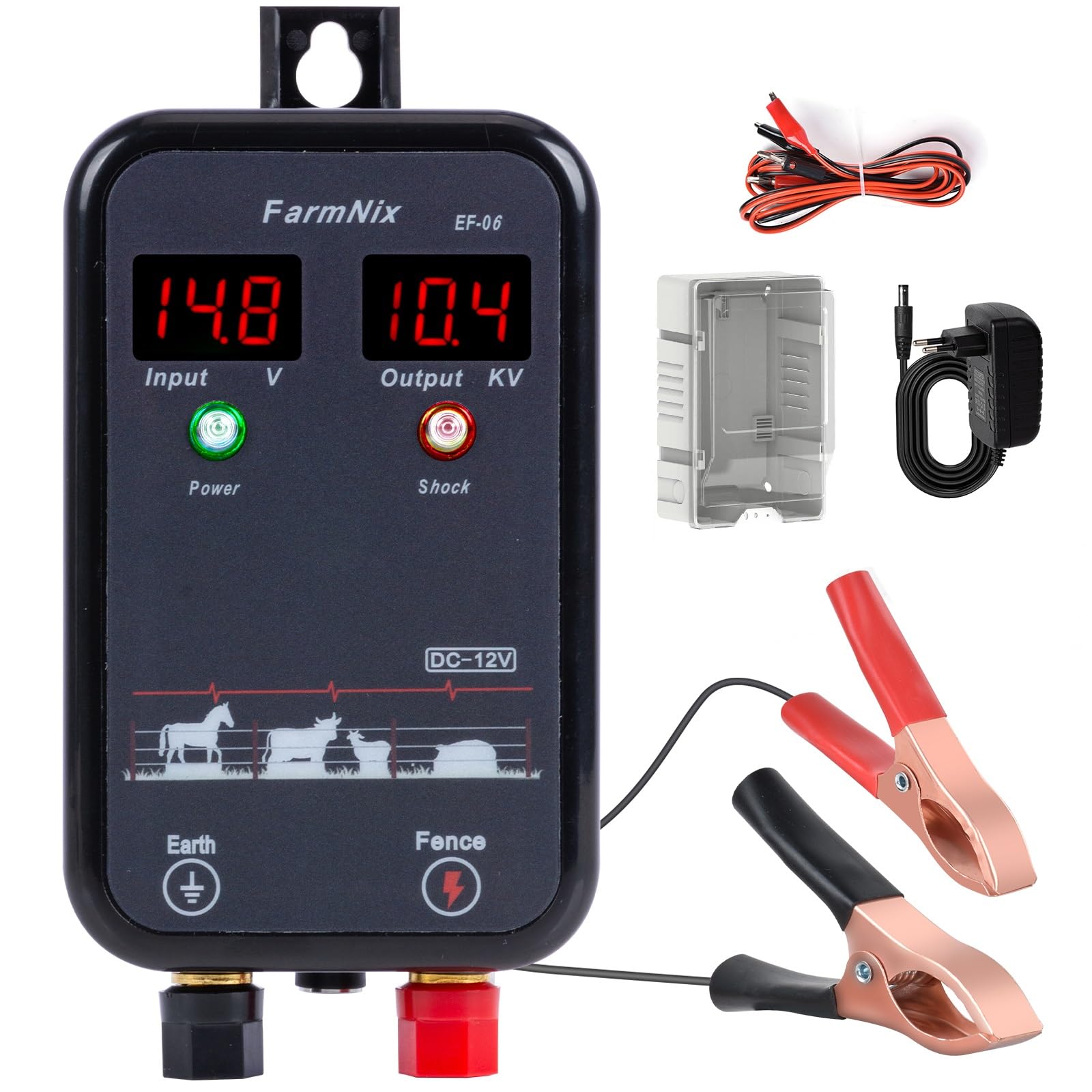 15KM Recinto Elettrico per Animali, 2J Elettrificatore per Recinzione Elettrica, Tensione regolabile 7-13KV Controllore di Elettrico Per Recinti Animali per Fattoria, Giardino, Pascolo (Nero)