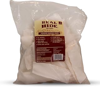 REALHIDE Premium Rawhide Chips: All-Natural Grass-Fed Beef Hide Dog Chews, Long-Lasting for Small/Medium/Large Dogs, 1 lb