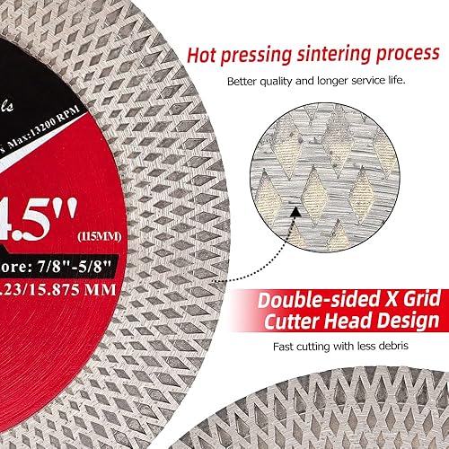 Miniatura 3 de DT-DIATOOL Hoja de diamante para azulejos de 4-12 pulgadas, eje de hoja de sierra circular de 78"-58", disco de corte y molienda de malla en X de