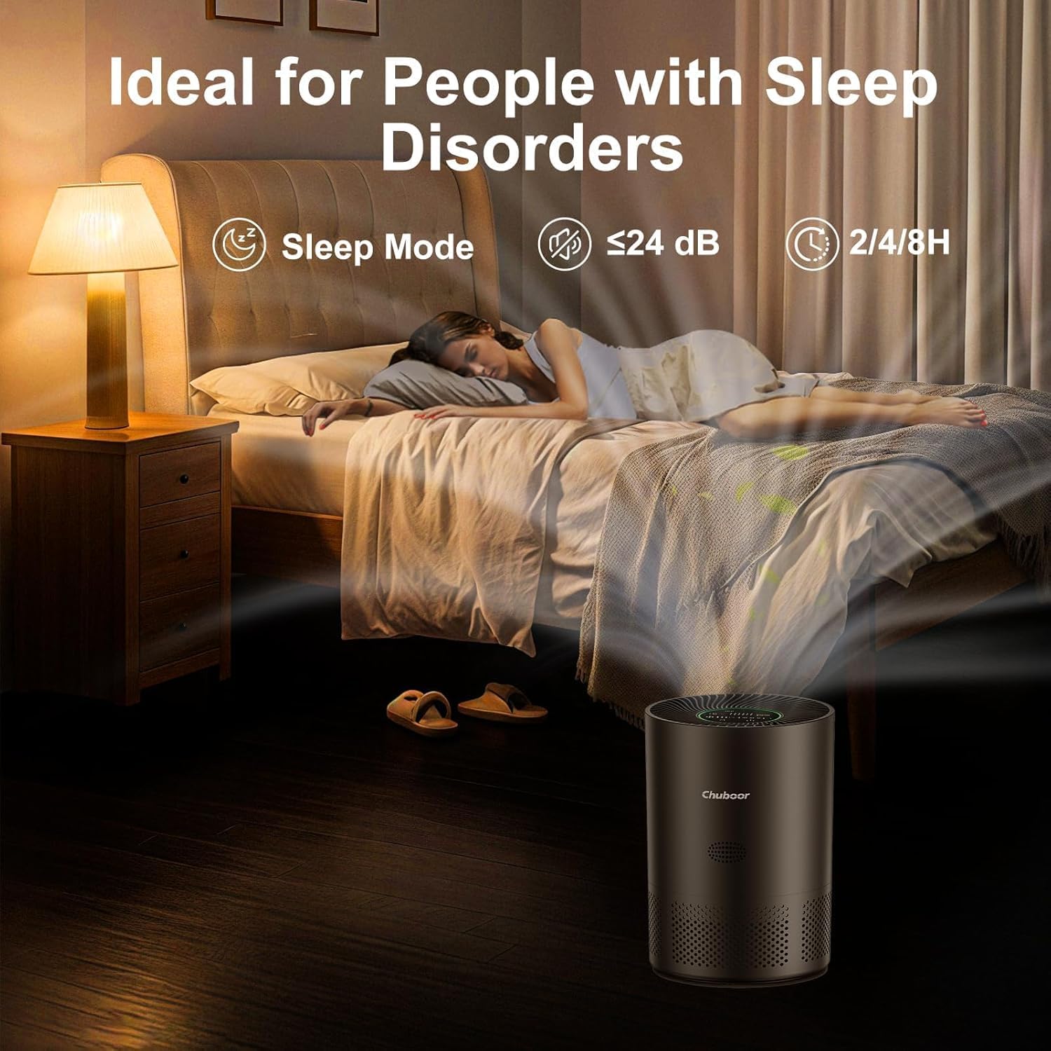 Chuboor Purificatore d'aria anallergico, filtro dell'aria HEPA contro muffa, polvere e peli di animali 185 m³/h CADR per camera da letto fino a 110 m², indicatore di qualità dell'aria, modalità auto