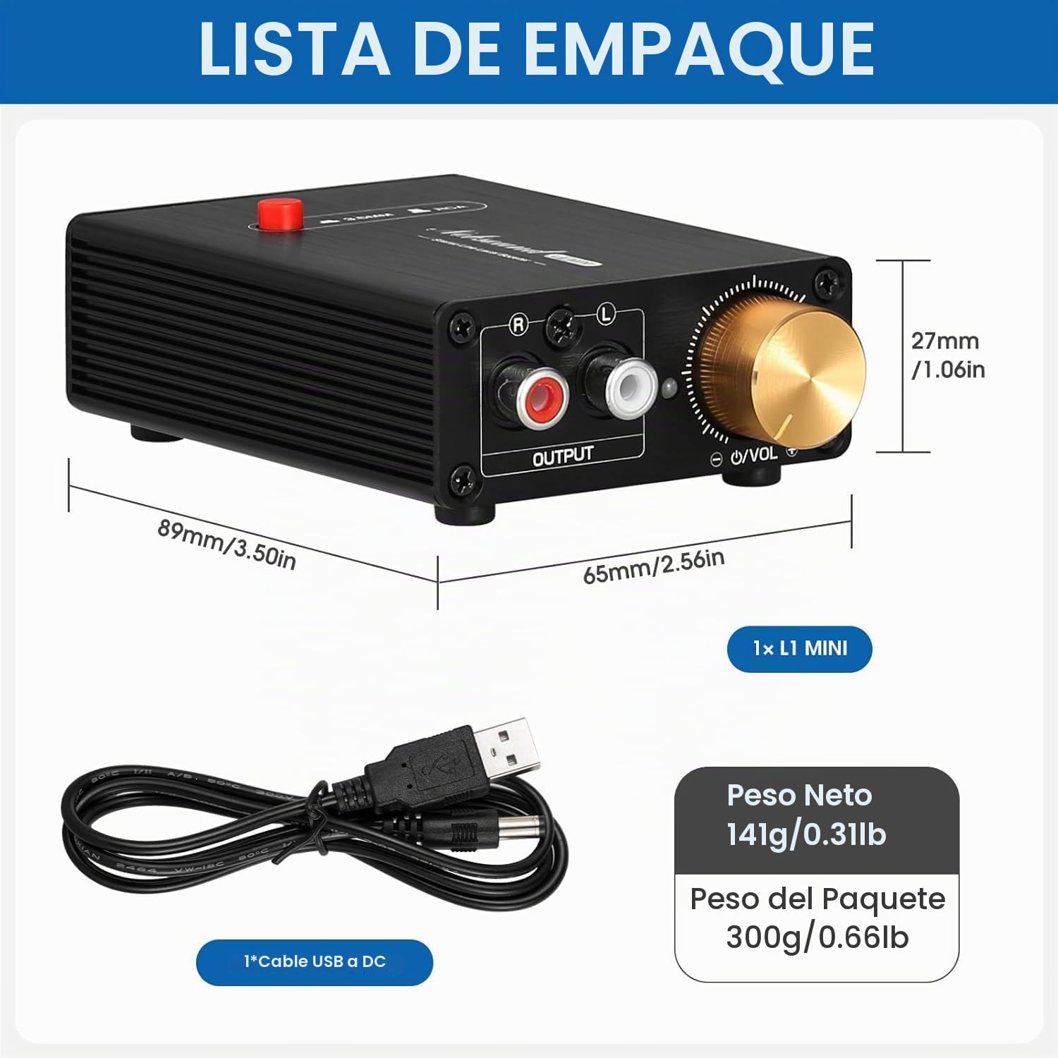 Nobsound Mini amplificador de nivel de línea estéreo de audio preamplificador de ganancia de 20 dB con control de volumen (L1MINI)