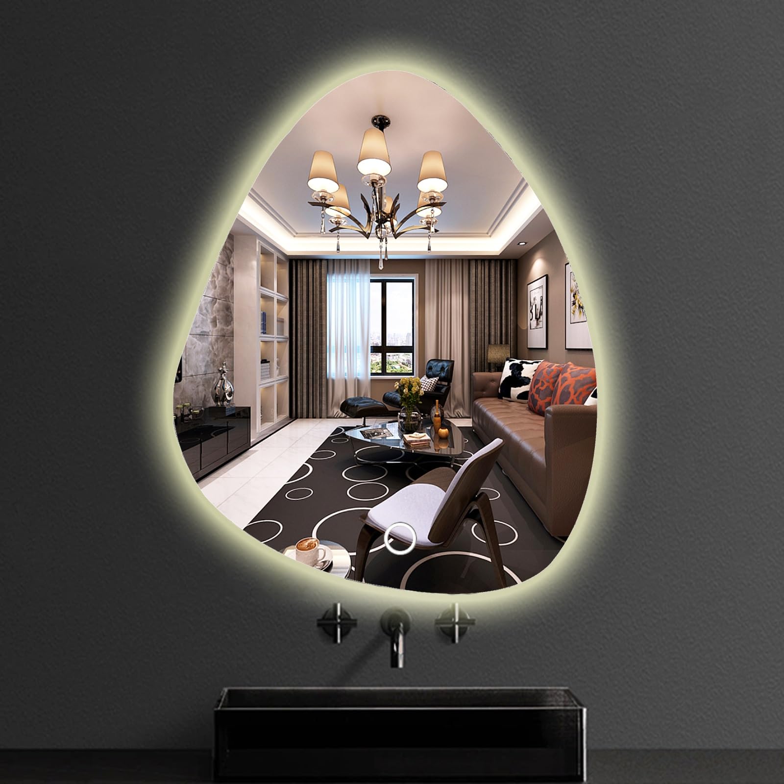 Specchio Espejo de baño LED, 40 x 60 cm | 50 x 70 cm | 60 x 80 cm | 70 x 90 cm, Espejo de pared Irregular, Espejo de maquillaje para dormitorio, entrada y salón