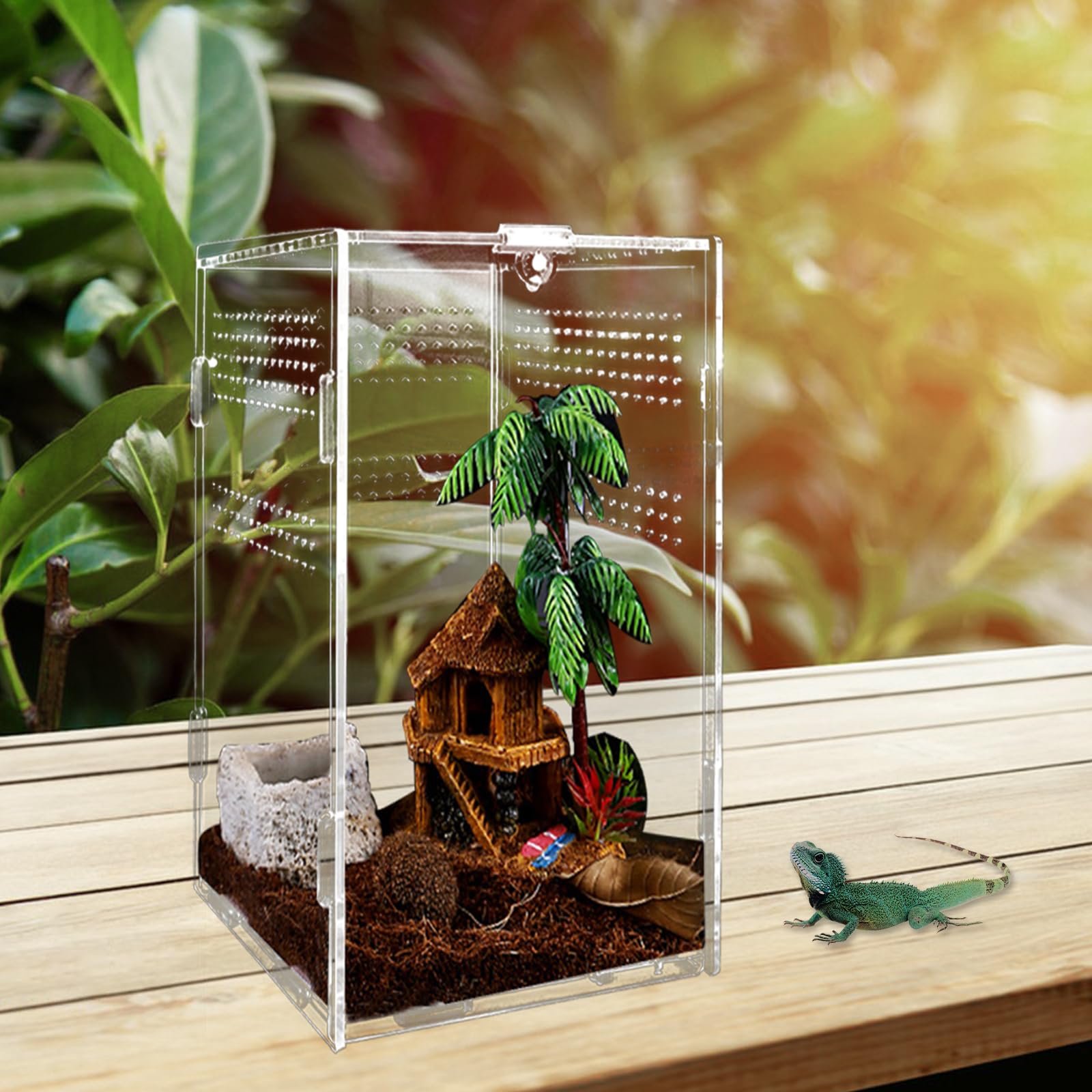 Boîte d'alimentation d'insectes, 12x12x20cm Transparent Boîte d'élevage en Acrylique pour Reptiles, avec Trous d'air, pour Araignées, Grenouilles Cornues, Coléoptères, Lézard et Autres Reptiles