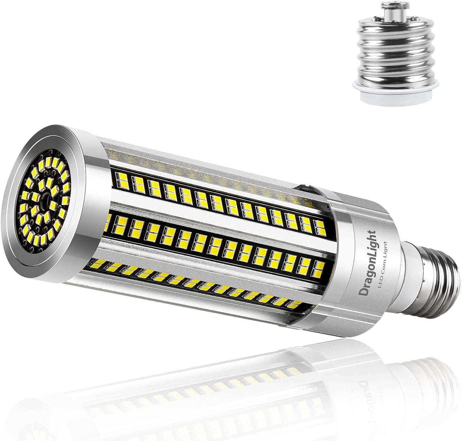 Bombilla LED de 60W, superbrillante, sin ventilador, (equivalente a 500W) – Bombilla LED E27 con adaptador E40 –6000K blanco frío 7,200 lúmenes para iluminación de zonas–Garaje taller–Luz de calle