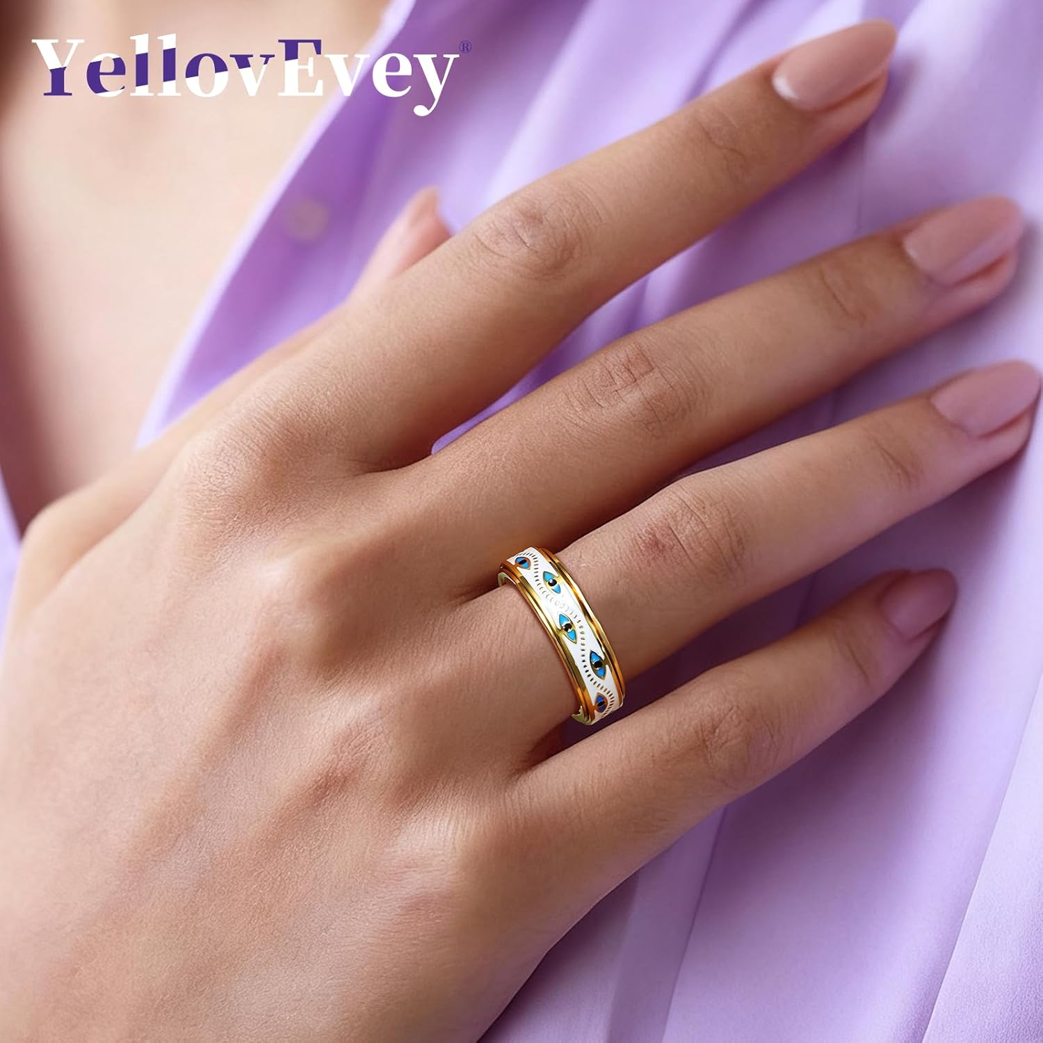 Evil Eye Fidget Ring for Women - Anxiety Relief Spinner Jewelry,18K Gold Plated Stainless Steel Turkish Ojo Turco Protection Rings Gift for Adults - Image 3