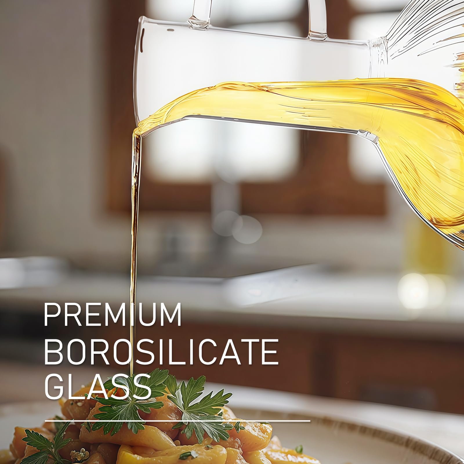 HARLIANGXY Set di Bottiglie per Aceto e Olio con Supporti in Legno, 2 x 300ML Dispenser Antigoccia, Erogatore di Aceto, Bottiglia di Olio d'Oliva in Vetro, Contenitore per Olio da Cucina, Flacone