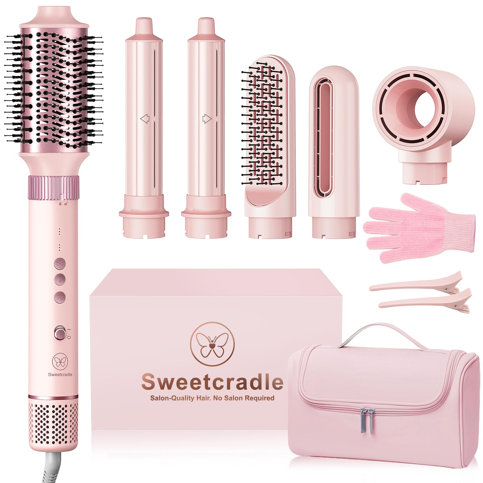 6 in 1 Air Hair Styler, 1400W High Speed Ionic Hair Dryer with Wrap Curlers, Blow Dryer Brush & Frizz-Free Hot Air Brush, No Heat Damage Hair Tools for Fast Drying, Curling, Smoothing & Volume