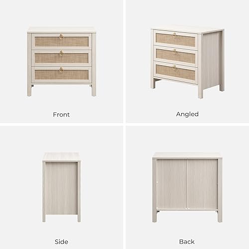 Miniatura 9 de SICOTAS Juego de 2 mesitas de noche blancas con cajones, mesita de noche grande de ratán con mango dorado, 3 cajones, mesa auxiliar alta de 26.78