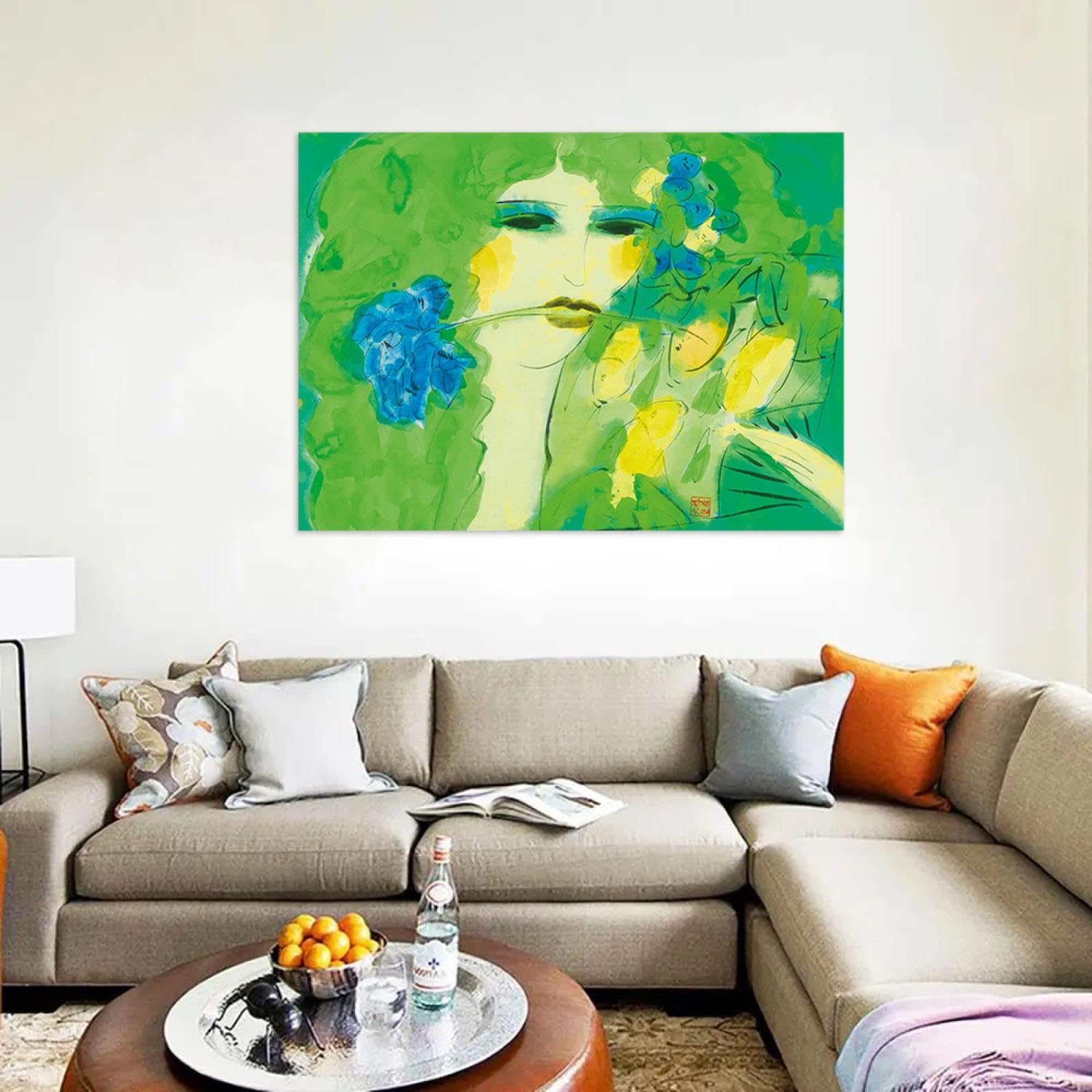 LXURY Walasse Ting Cuadros-Famosa Cuadro en Lienzo-Lienzos Decorativos Salon-Reproducciones Impresión en Lienzo-Dama con abanico 70x100cm28x39inch Sin Marco