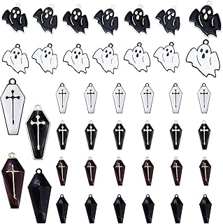 Halloween Charms Pendants Assorted Gold Black White Plated Enamel Pumpkin Ghost Clown Wizard Cat Coffin Cross Halloween Charms for Jewelry Making DIY Necklace Bracelet Earring Accessories