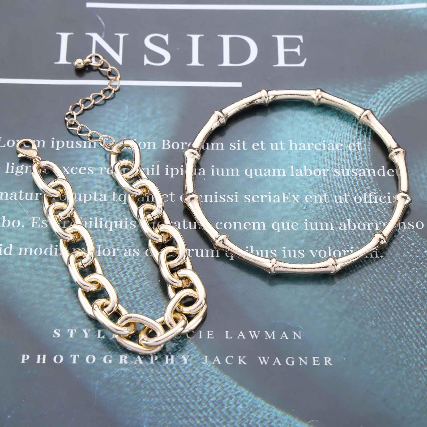 Punk Layered Gold Bracelet Chain Bamboo Bangle Cuff Bracelets Thick Twisted Chain Bracelet Metal Cuban Link Bracelet Jewelry for Women 2Pcs - Image 4