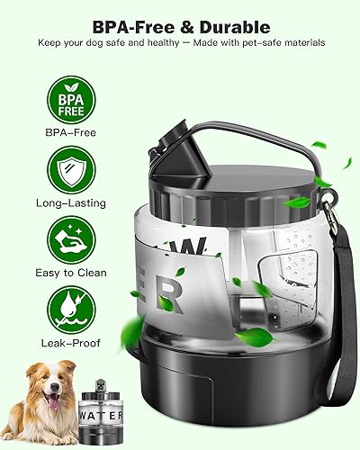 Miniatura 5 de Botella de agua portátil para perros, dispensador grande de agua de viaje de 56 onzas para perros, artículos esenciales de playa, viajes, accesorios