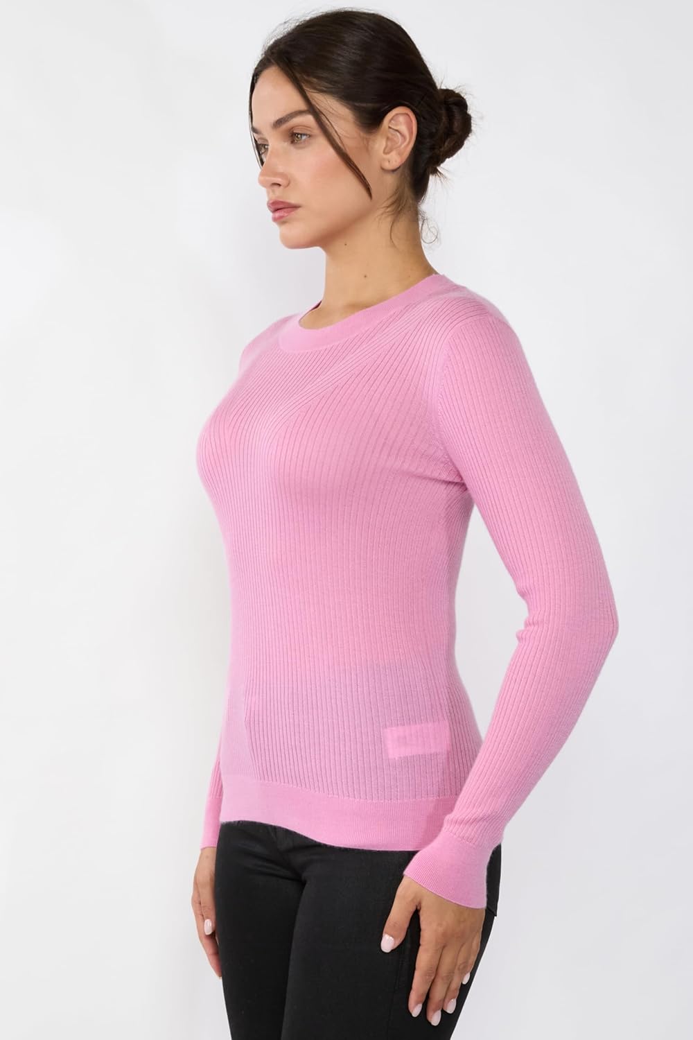 JENNIE LIU Tissue Weight Cashmere Silk Rib-Knit Crewneck Sweater